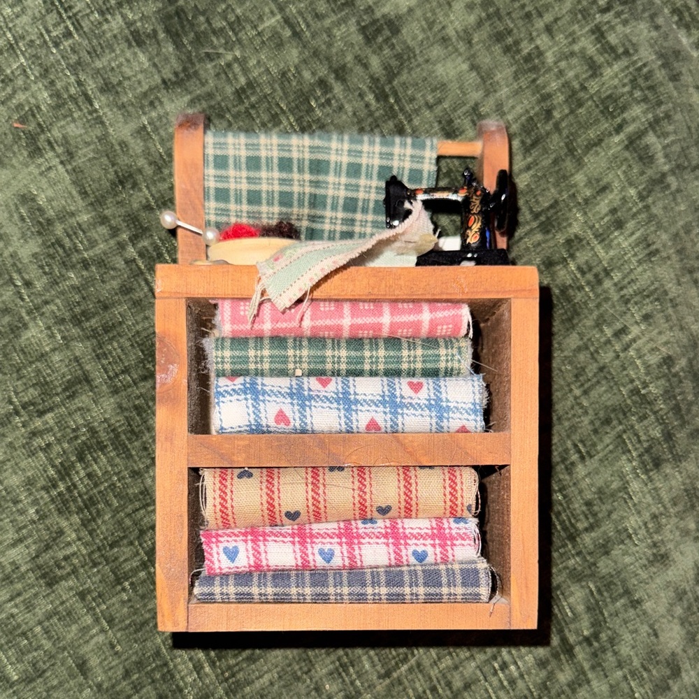 Miniature Wooden Craft Organizer with Fabric Rolls